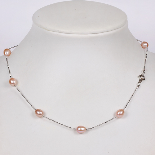 Halskette 5016 - Süßwasserperlen lachsrosa